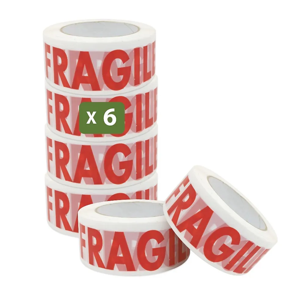 Pack and Move - Lot 6 Rouleaux Ruban Adhésif Transparent "Fragile" Pour Emballage Et Déménagement - 100 M - Qualité Premium