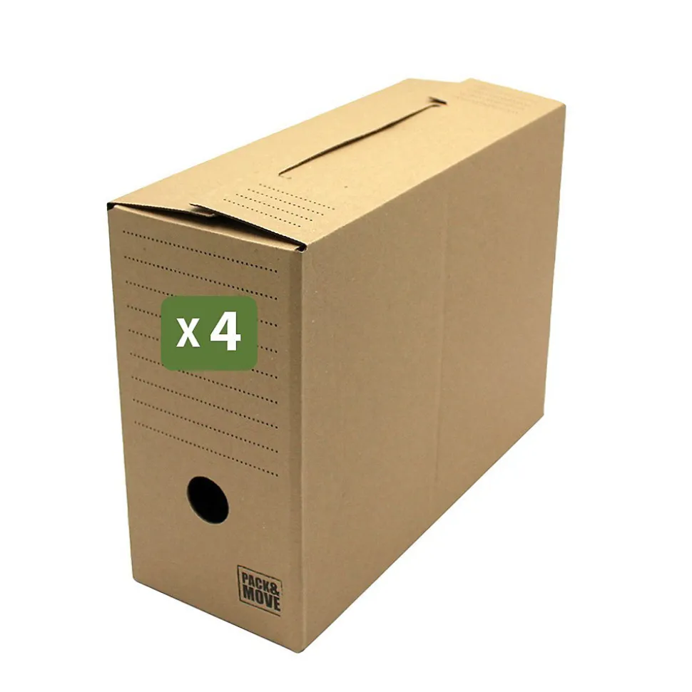 Pack and Move - Lot de 4 boîtes d'archives en carton ondulé robuste - 33,5 x 12 x 24 cm - Organisation pratique