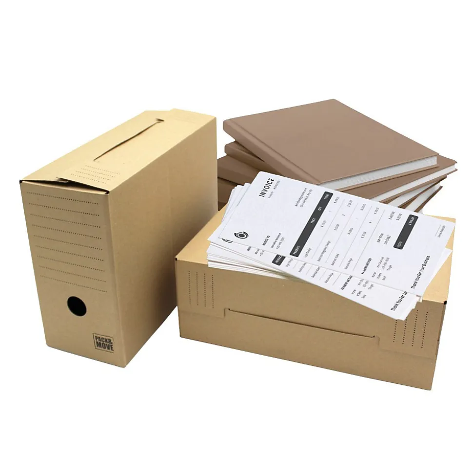 Pack and Move - Lot de 4 boîtes d'archives en carton ondulé robuste - 33,5 x 12 x 24 cm - Organisation pratique
