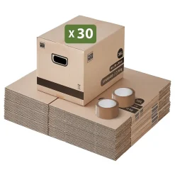 Pack and Move - Lot de 30 cartons déménagement livres avec poignées + 1 adhésif GRATUIT