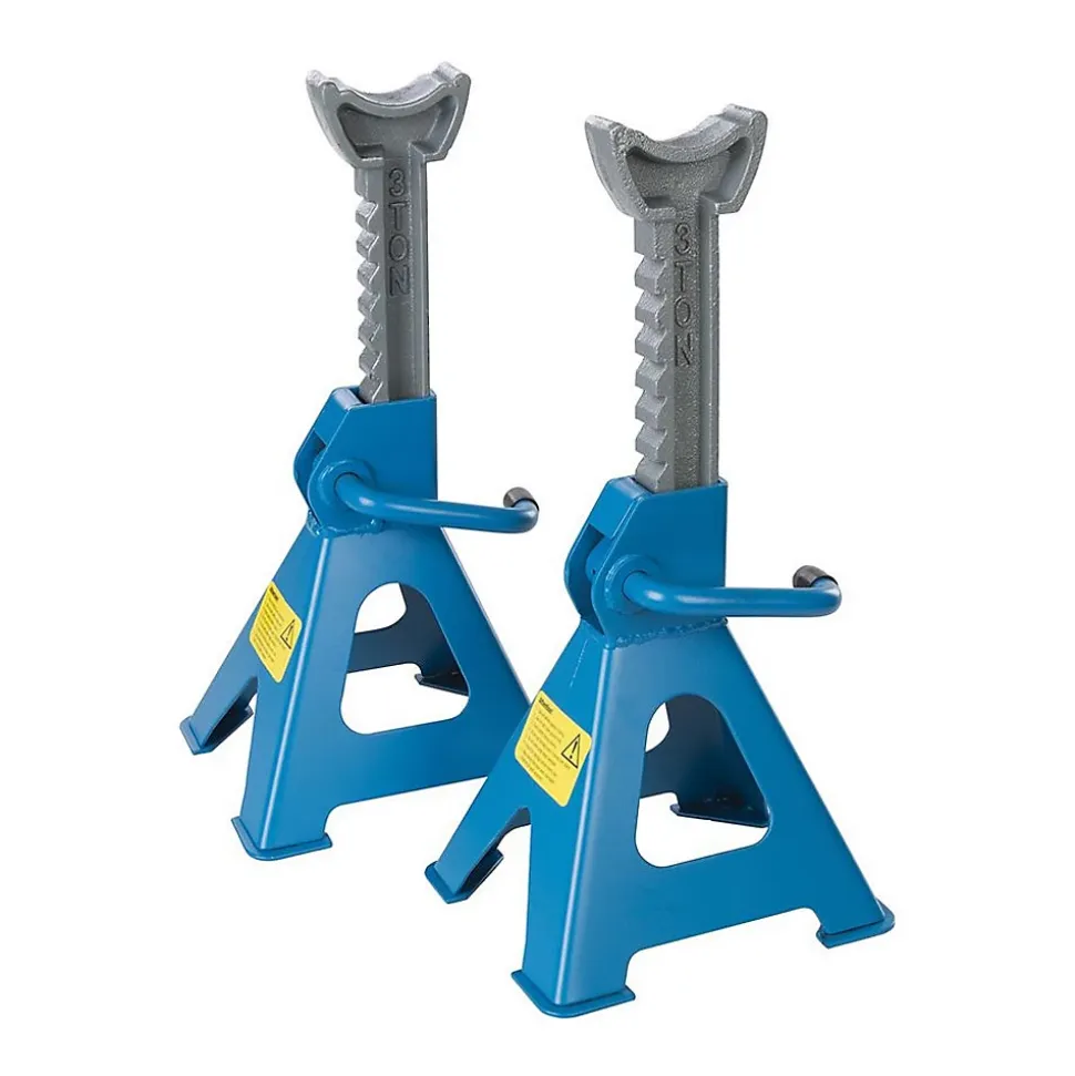 Paire de chandelles à crémaillère SILVERLINE, capacité 3 tonnes, hauteur réglable de 295 à 420 mm.
