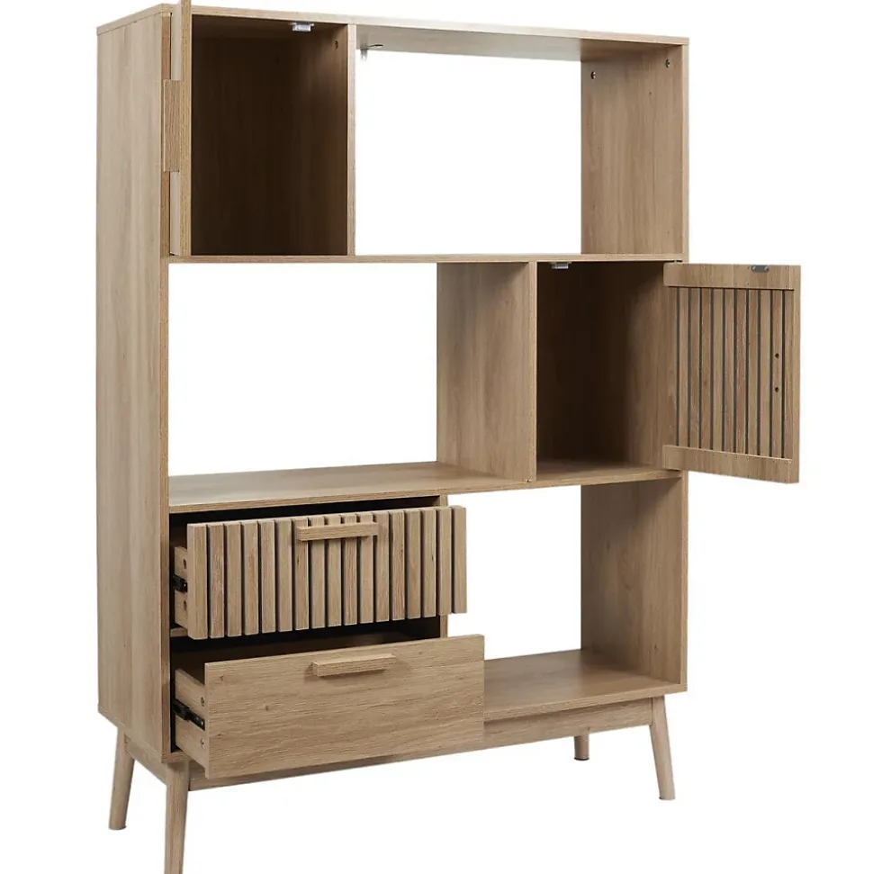 PAJAN - Bibliothèque Etagère Effet Bois avec Tasseaux