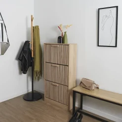 PAJAN - Meuble à Chaussures 3 Portes Basculantes Effet Bois avec Tasseaux