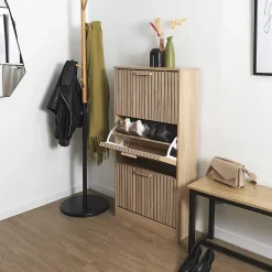PAJAN - Meuble à Chaussures 3 Portes Basculantes Effet Bois avec Tasseaux