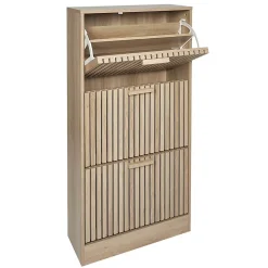 PAJAN - Meuble à Chaussures 3 Portes Basculantes Effet Bois avec Tasseaux