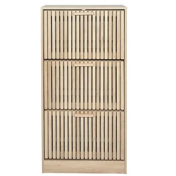 PAJAN - Meuble à Chaussures 3 Portes Basculantes Effet Bois avec Tasseaux