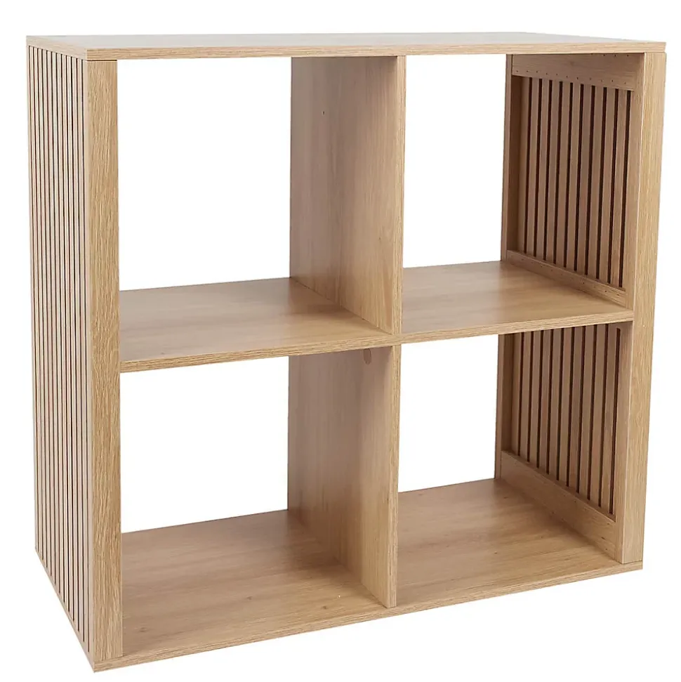 PAJAN - Rangement 4 Cases Effet Bois avec Tasseaux