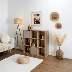 PAJAN - Rangement 9 Cases Effet Bois avec Tasseaux