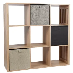 PAJAN - Rangement 9 Cases Effet Bois avec Tasseaux