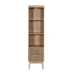 PAJAN - Rangement Colonne 3 Etagères 2 Tiroirs Effet Bois avec Tasseaux