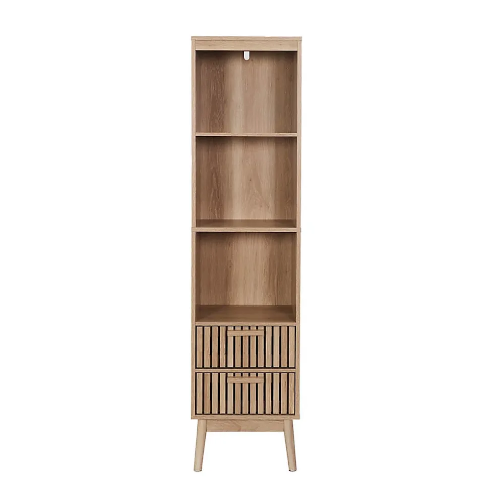 PAJAN - Rangement Colonne 3 Etagères 2 Tiroirs Effet Bois avec Tasseaux