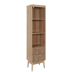PAJAN - Rangement Colonne 3 Etagères 2 Tiroirs Effet Bois avec Tasseaux