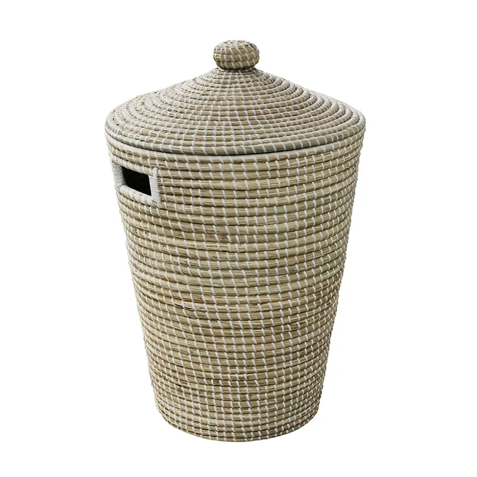 Panier à linge 44 litres en jonc de mer et polyester blanc l.53 x P.50 x H.65 cm GoodHome Bonetta