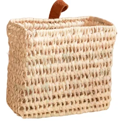 Panier à suspendre carré anse cuir (20x10x25 cm - Naturel)
