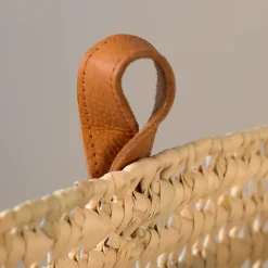 Panier à suspendre carré anse cuir (20x10x25 cm - Naturel)
