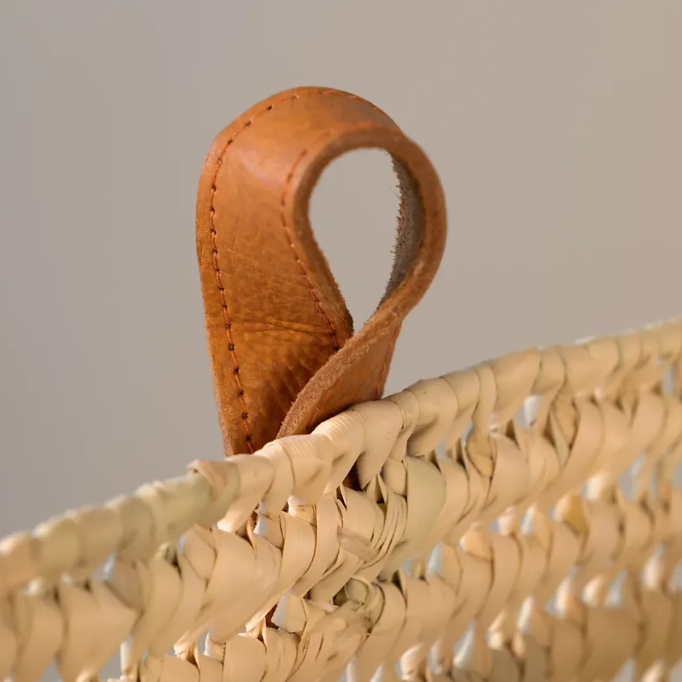 Panier à suspendre carré anse cuir (20x10x25 cm - Naturel)