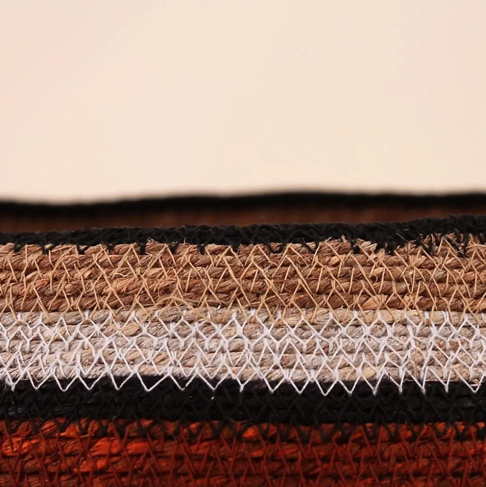 Panier bas rayé en herbes marines marron, beige 26x20cm
