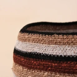 Panier bas rayé en herbes marines marron, beige 39x23cm