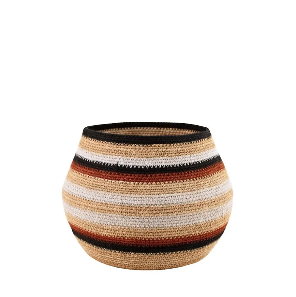 Panier bas rayé en herbes marines marron, beige 39x23cm