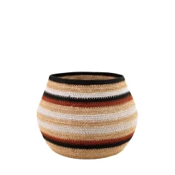 Panier bas rayé en herbes marines marron, beige 39x23cm