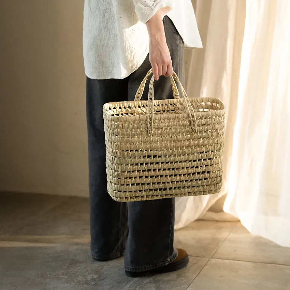 Panier cabas feuilles de palmier (32x22x32 cm - Naturel)