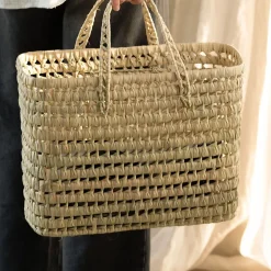 Panier cabas feuilles de palmier (32x22x32 cm - Naturel)