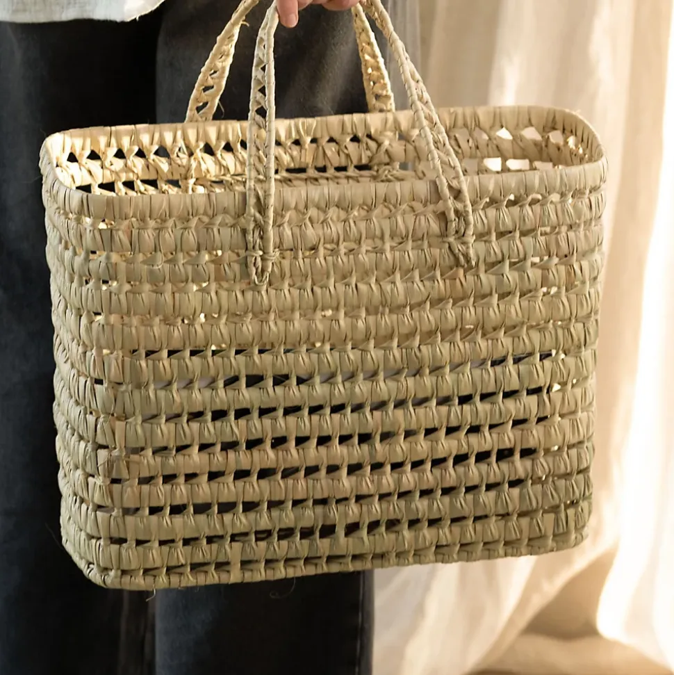 Panier cabas feuilles de palmier (32x22x32 cm - Naturel)