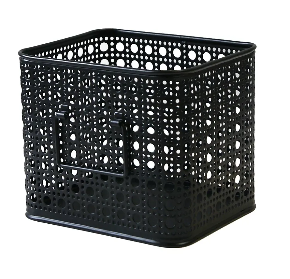 Panier carré en métal motif cannage noir taille S