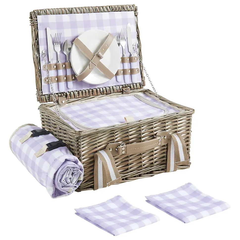 Panier de pique-nique Bisceglie violet blanc naturel casa.pro