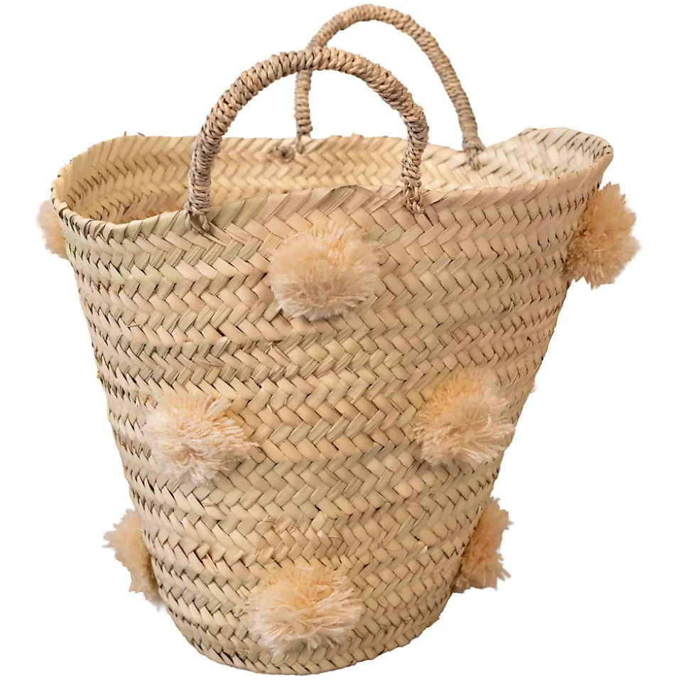 Panier de rangement à pompons (30x30x40 cm - Beige)