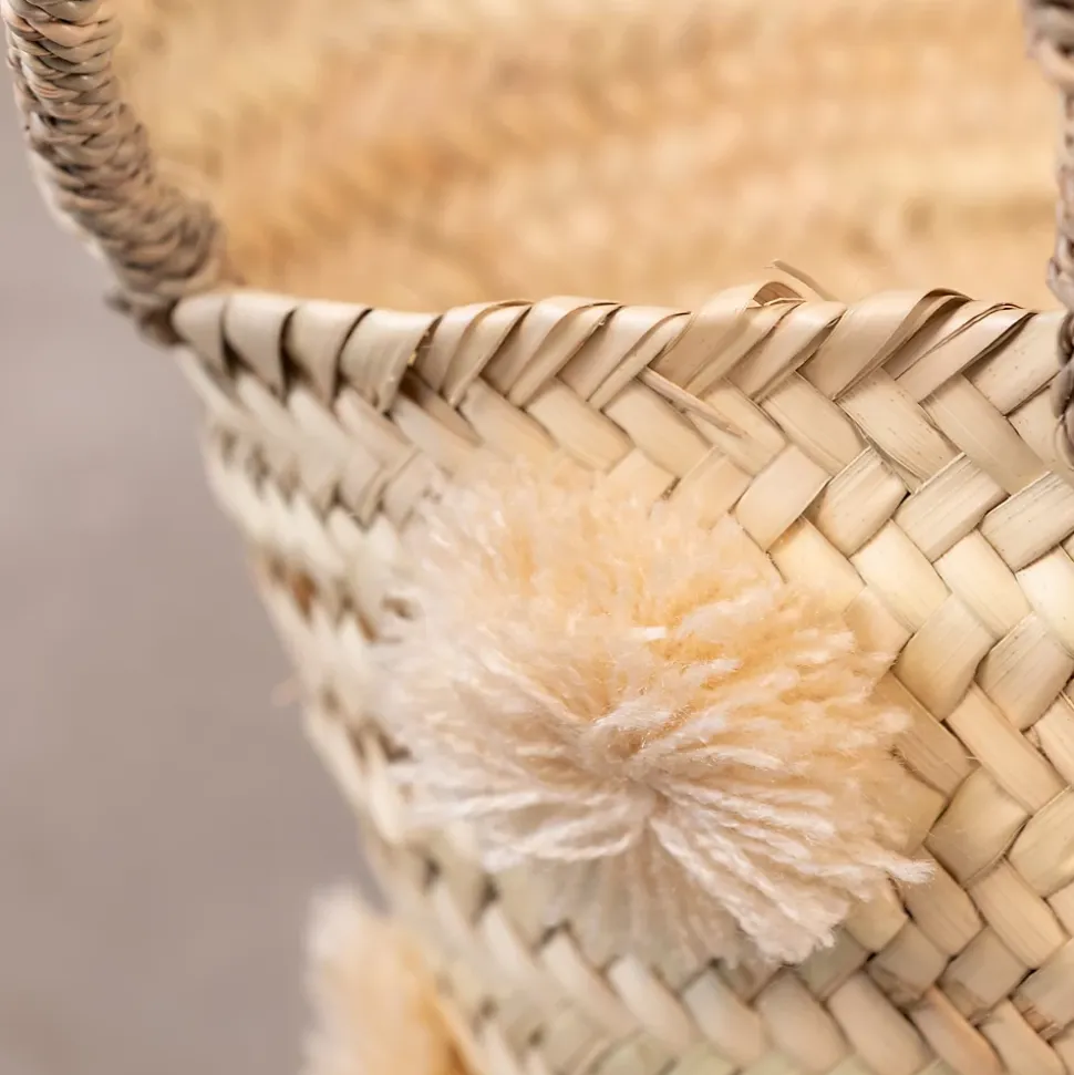 Panier de rangement à pompons (30x30x40 cm - Beige)