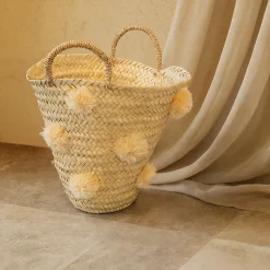 Panier de rangement à pompons (30x30x40 cm - Beige)