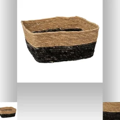 Panier de rangement bicolore tressé en fibres naturelles coloris noir S