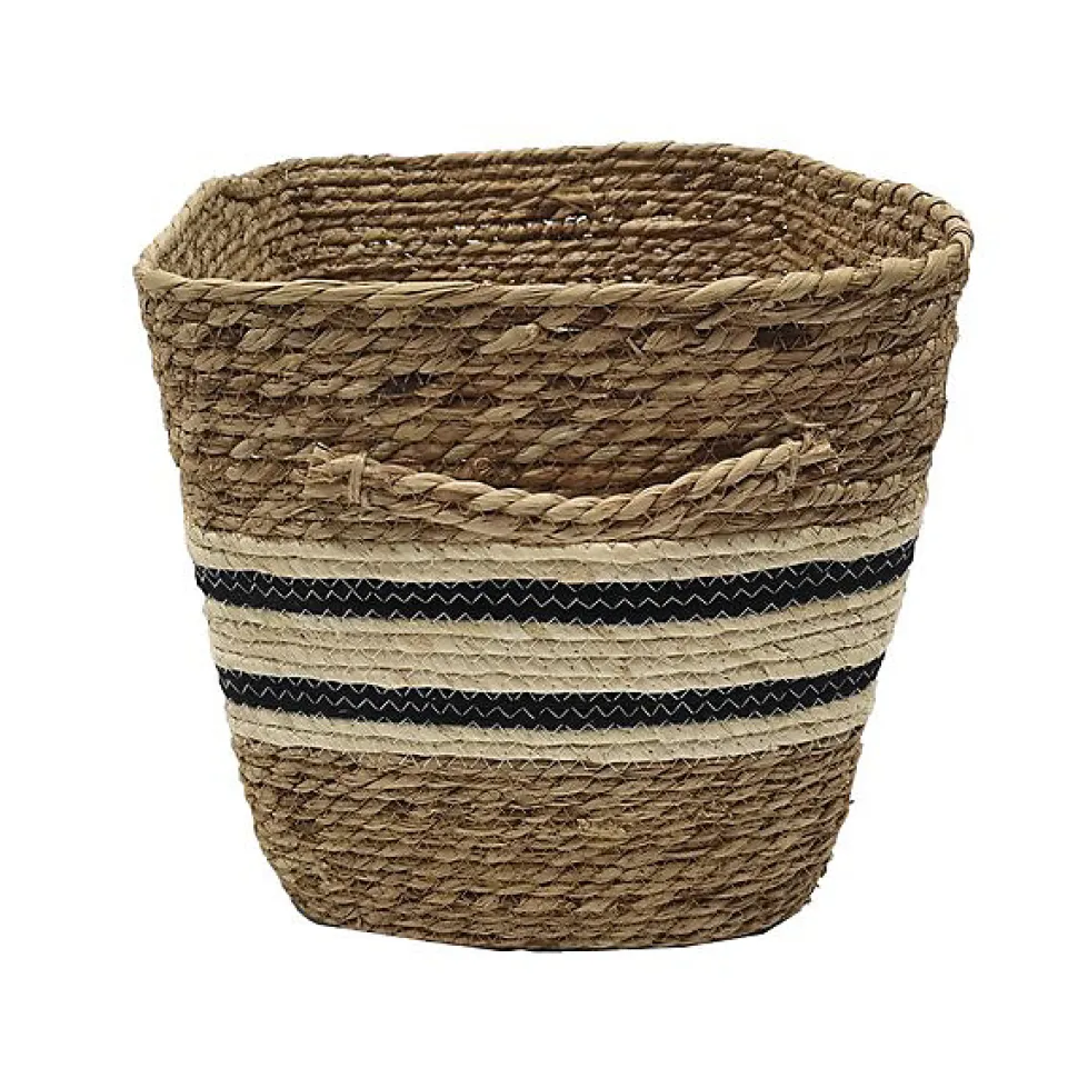 Panier de rangement bicolore tressé beige et noir en fibres naturelles Deko & Co