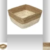Panier de rangement bicolore tressé en fibres naturelles coloris blanc S