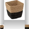 Panier de rangement bicolore tressé en fibres naturelles coloris noir M