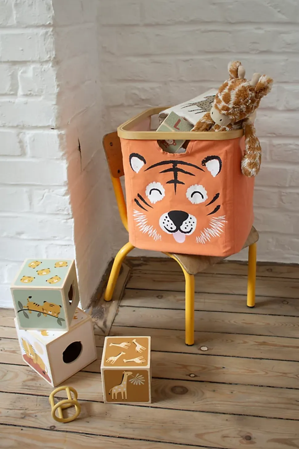 Panier de rangement cadre motif tigre Hyppolite orange