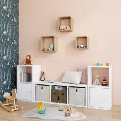 Panier de rangement carré effet bouclette beige