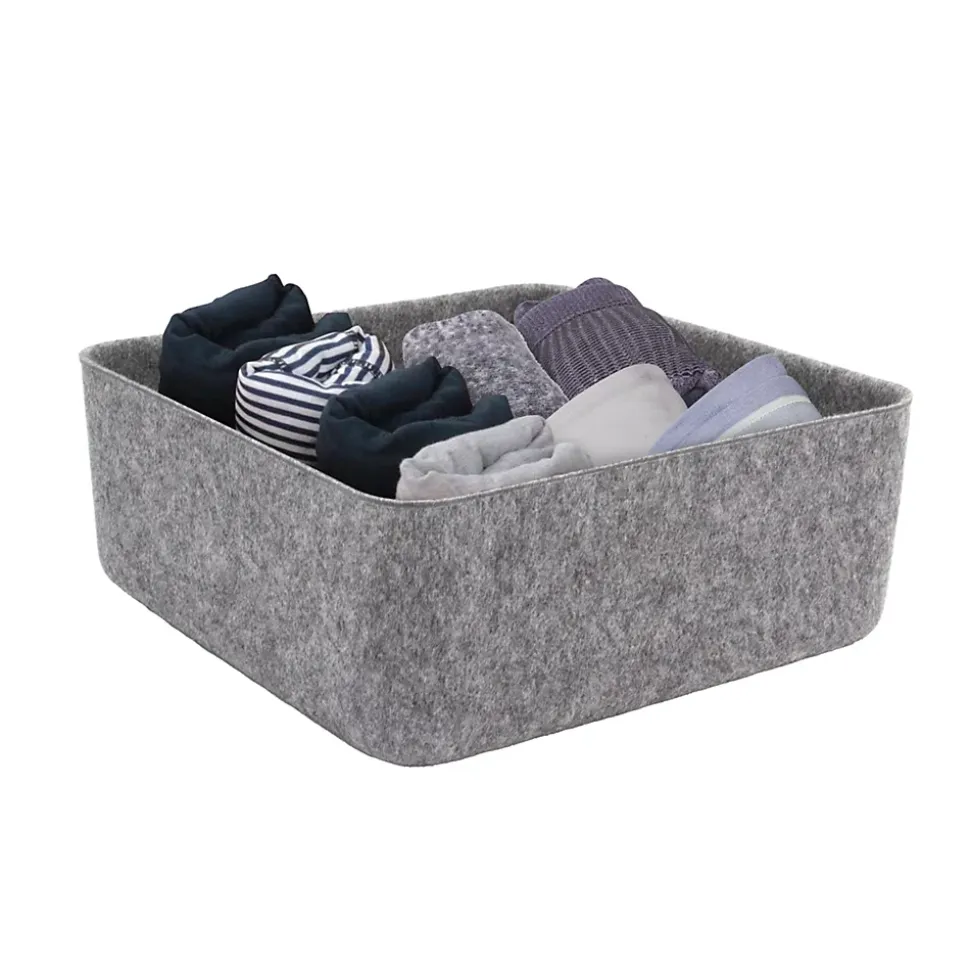 Panier de rangement carré en feutre gris, taille L Box & Beyond