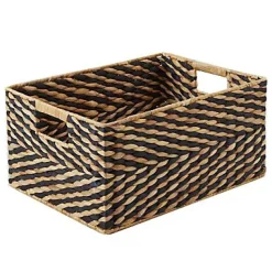 Panier de rangement en fibre naturelle Bhilai coloris noir et beige