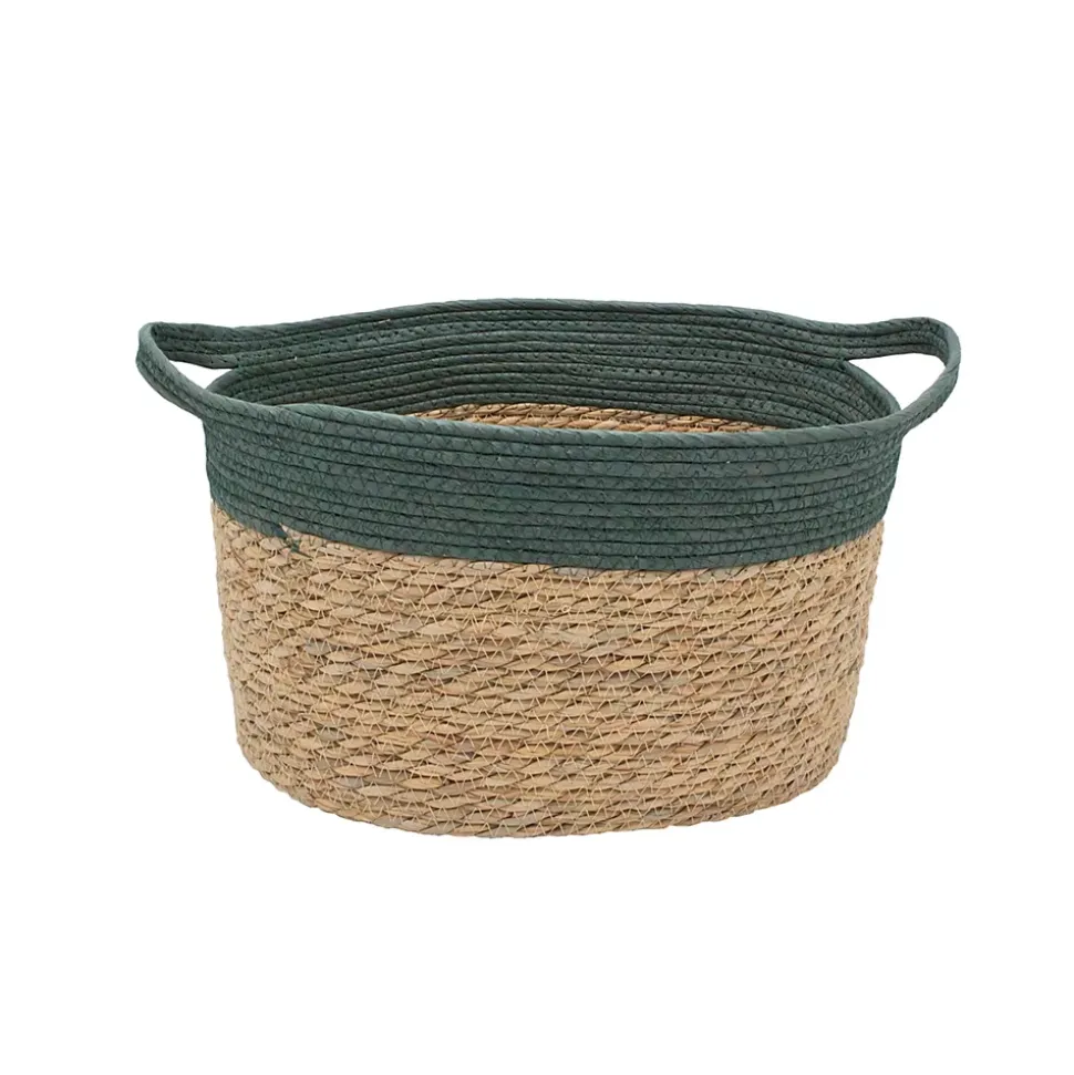 Panier de rangement en jonc de mer vert M Box & Beyond Lino