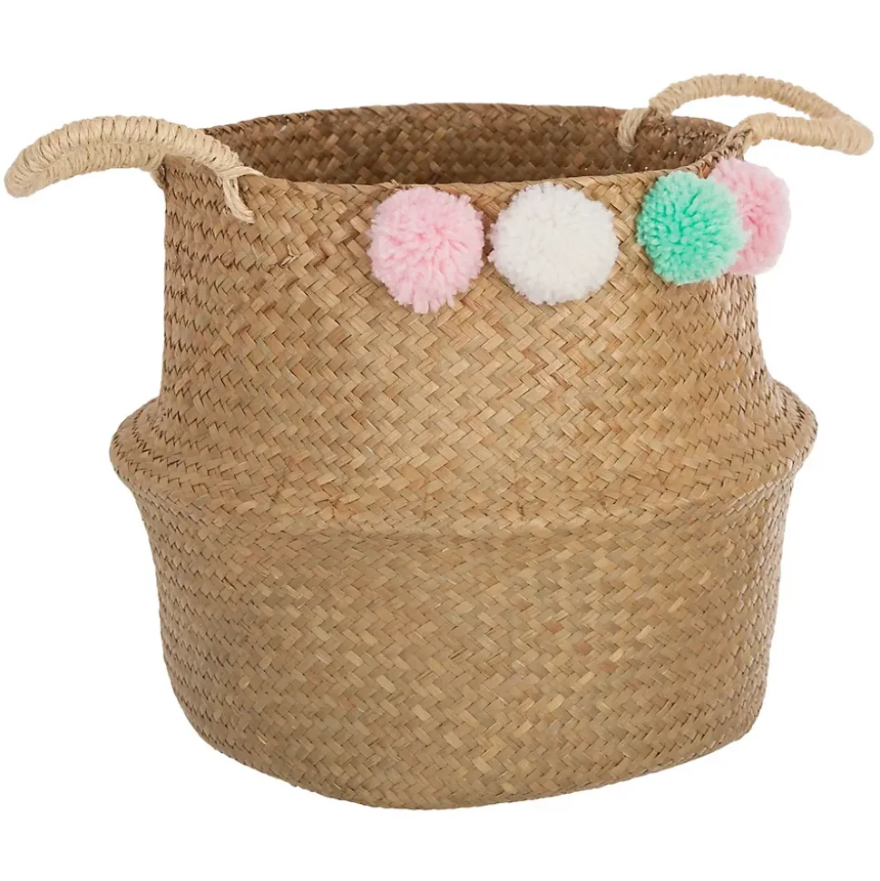 Panier de rangement enfant Pompons - L. 34 cm - Marron