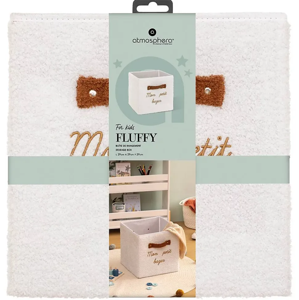 Panier de rangement Fluffy blanc 29x29cm - Atmosphera