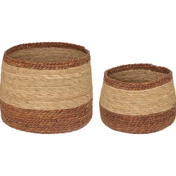 Panier de rangement rond coloris naturel et rouge vendu par 2