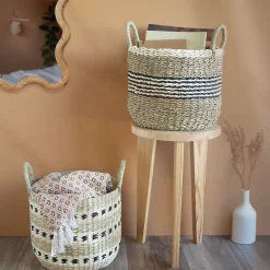 Panier de rangement rond jonc de mer tressé Box & Beyond