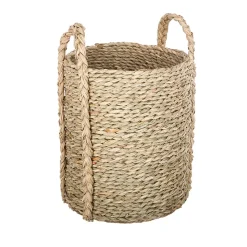 Panier de rangement rond et opaque avec poignées, fibres naturelles vendu par 3 pièces