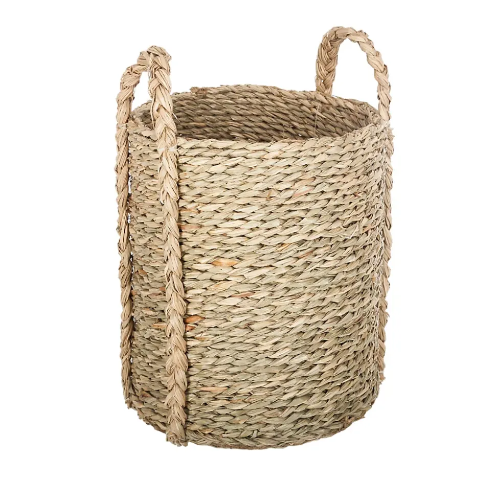 Panier de rangement rond et opaque avec poignées, fibres naturelles vendu par 3 pièces