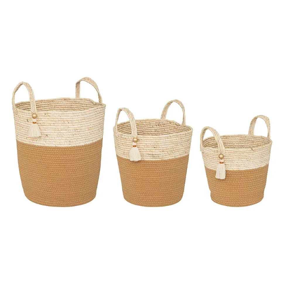 Panier de rangement rond avec poignées Rivi blanc vendu par 3 pièces