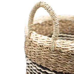 Panier de rangement rond jonc de mer marron et noir Box & Beyond