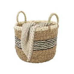 Panier de rangement rond jonc de mer marron et noir Box & Beyond